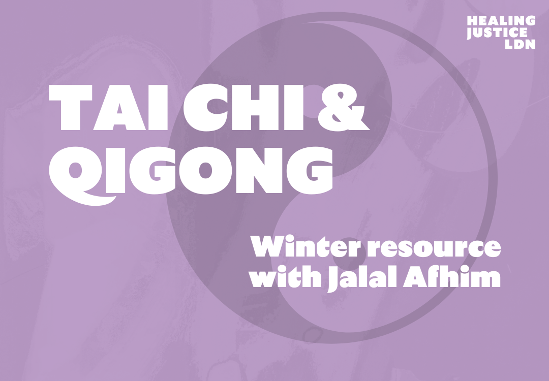 purple background with white writing that reads Tai Chi & Qigong, winter resource with Jalal Afhim