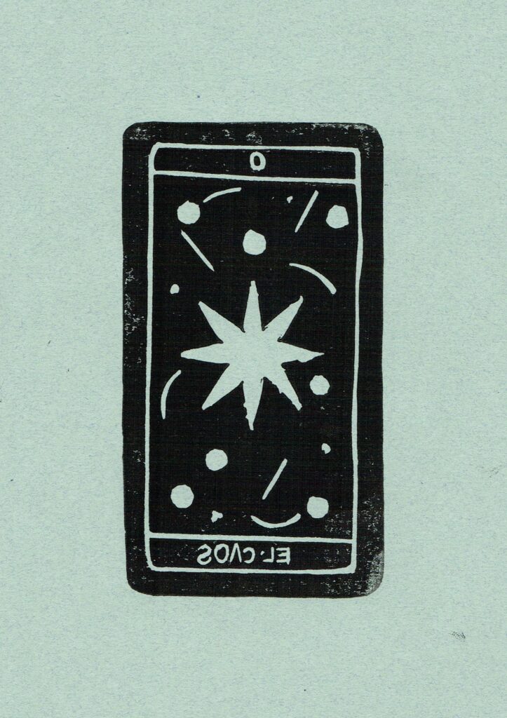 A tarot card featuring an eight-pointed star at its centre