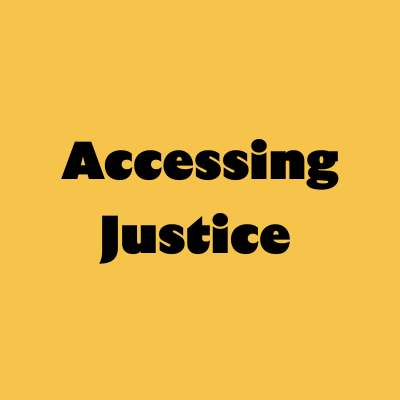yellow background and black text reading accessing justice