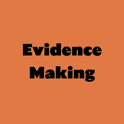 burnt sienna background with black text reading evidence making